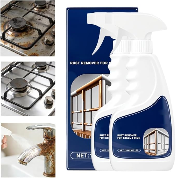 hoehew Powerful Rust Remover Spray for Metal, Fast-Acting Rust Stain Remover for Automotive Parts Tools, Multipurpose Heavy Duty Concentrated Rust Stain Remover (2pc)
