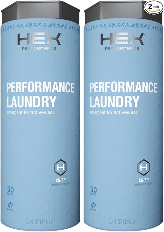 HEX Performance Laundry Detergent, Crisp Scent, 100 Loads (50ld Pack of 2) – Concentrated Activewear Detergent for Odor Removal, Sweat & Residue, HE Compatible, Eco-Friendly, Biodegradable Formula
