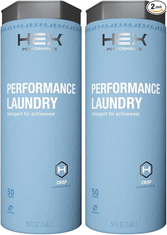 HEX Performance Laundry Detergent, Crisp Scent, 100 Loads (50ld Pack of 2) – Concentrated Activewear Detergent for Odor Removal, Sweat & Residue, HE Compatible, Eco-Friendly, Biodegradable Formula
