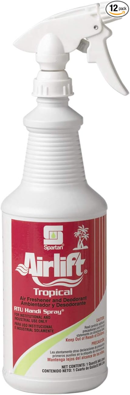 Spartan Chemical Airlift Tropical Air Freshener and Deodorant Ready-to-Use, Quart Bottle, 12 Bottles Per Case