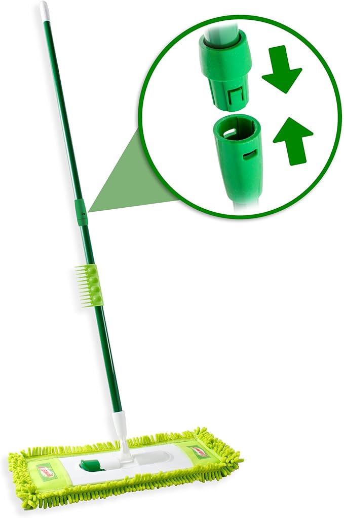 Libman Wide Glide Microfiber Dust Mop, Microfiber Fingers for Floor Cleaning, Hardwood, Laminate, Tile Cleaner, 360 Degree Swivel Head, 2 Piece Handle