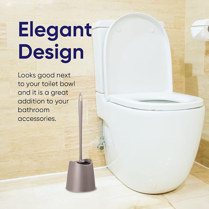 Superio Plastic Toilet Brush with Taupe Bristles, Includes Holder for Easy Bathroom Cleaning