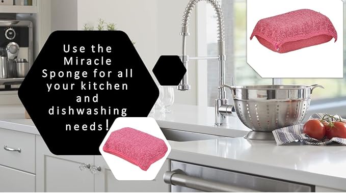 Miracle Microfiber Scrubbing Sponge, Red Extra Scrubbing Power Sponge for Kitchen, Sink, Pot, Pan and Dish Washing, Super Absorbent and Rapid Drying 2-Pack