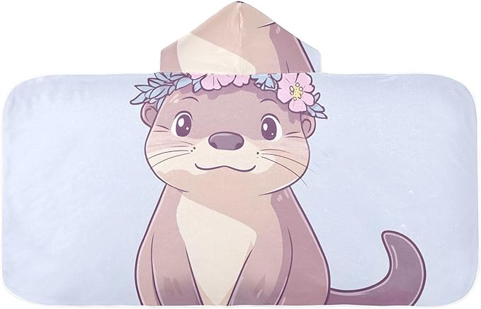 SUABO Kids' Bath Towels Otter Wearing Flower Crown Hooded Towels for Boys Girls,Toddler Towels Multi-Purpose for Beach,Pool and Bathroom,23.5" x 50", Soft and Highly Absorbent