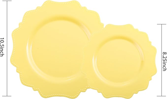 COLOSUS 60Pcs Lemon Yellow Plastic Plates, Mother's Plastic Plates.,Light Baby Yellow Party Plates, Heavy Duty 30 Dinner plate 10.5" and 30 Salad/Dessert Plate 8.25" for Wedding,Party