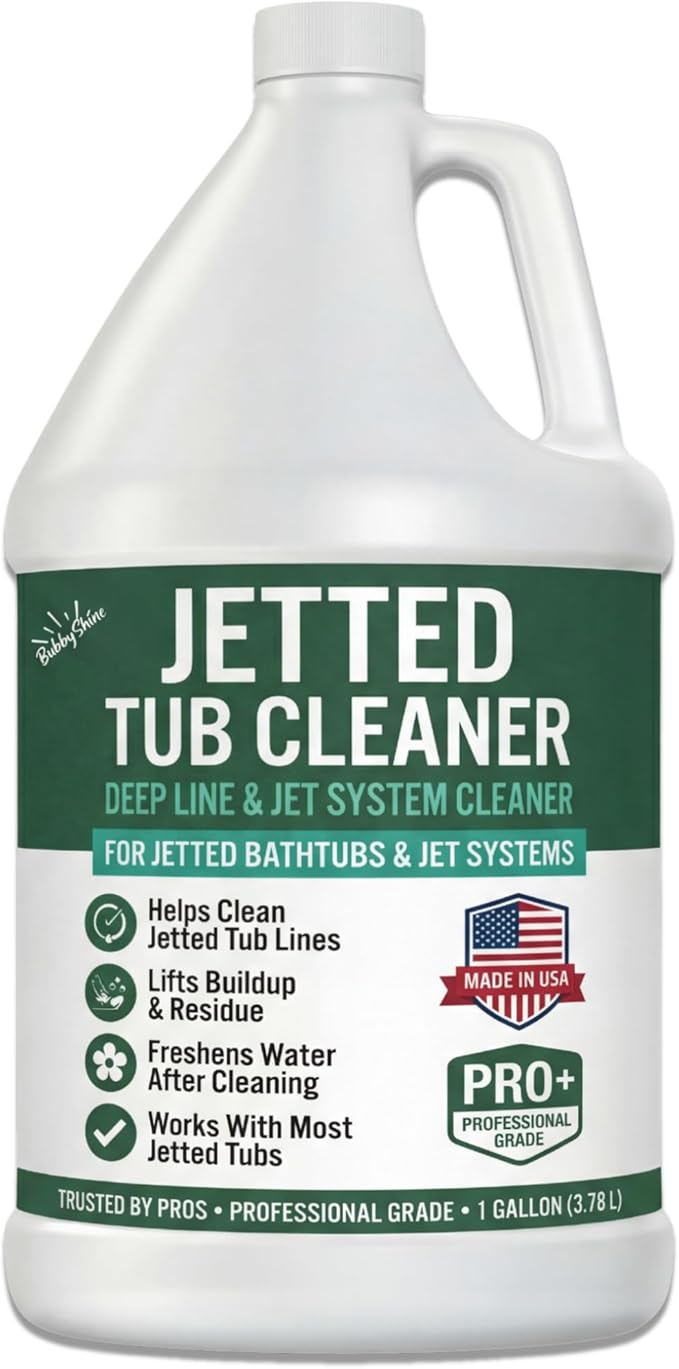 BubbyShine Jetted Tub Cleaner for Bathtub Jets – Deep Cleaning Bathtub Cleaner Formula for Jets & Whirlpool Tubs, Pro Grade System Flush for Internal Lines and Pipes, Made in USA, 1 Gallon