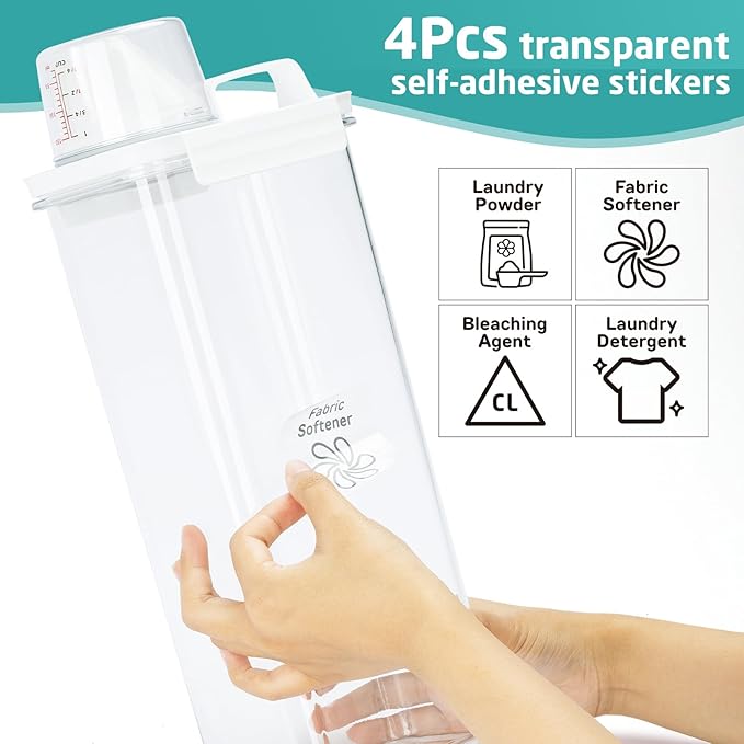 Laundry Detergent Dispenser-2 Pack, 98 oz Detergent Dispenser with 4 Removable Labels, Laundry Soap Dispenser for Laundry Room Organization and Storage, BPA Free & PET Plastic Clear