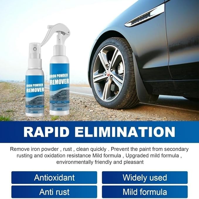 Multi-functional Quick-Acting Rust Removal Spray, Iron Powder Remover for Car and Metal Surfaces, Fast Acting Oxidation Cleaner for Auto Paint, Wheels, Tools, Hardware, Garage Use (4pcs)