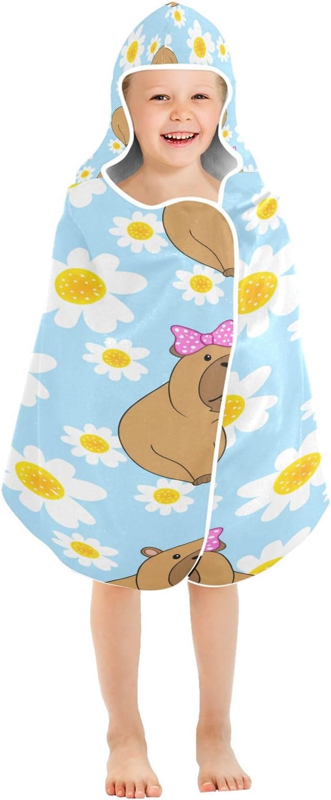 CEBUGI Cartoon Capybaras Hooded Bath Towel for Kids Absorbent Soft Bath Towel Wrap with Hood 50x23.5in Pool Beach Shower Towel for Boys Girls