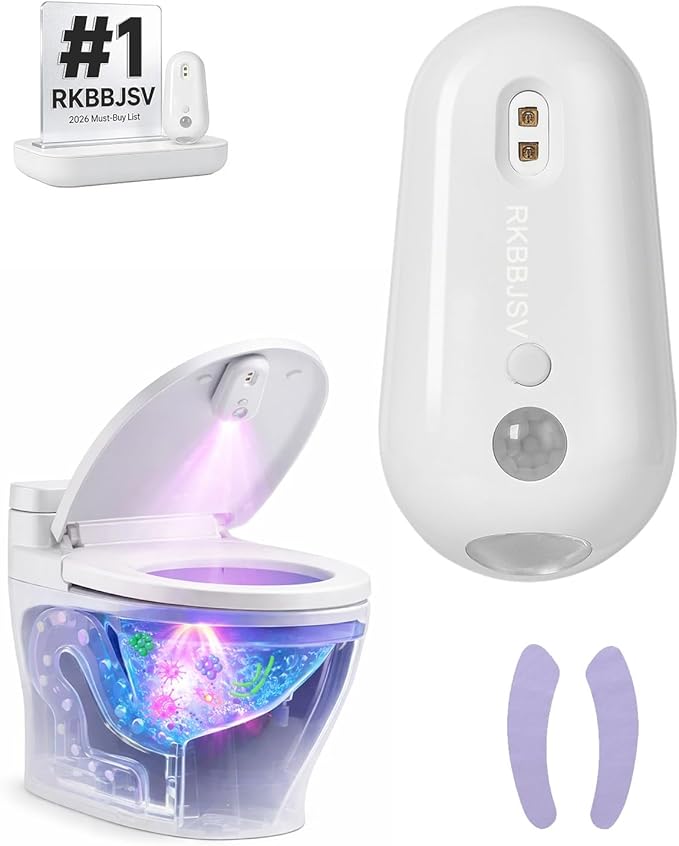 Self Cleaning UV Toilet Sanitizer and Night Light, Motion-Activated, USB Rechargeable, Adhesive-Mounted, 6-Color RGB Mode, IPX5 Waterproof for Shared Bathroom, Elderly & Pet(1pc)
