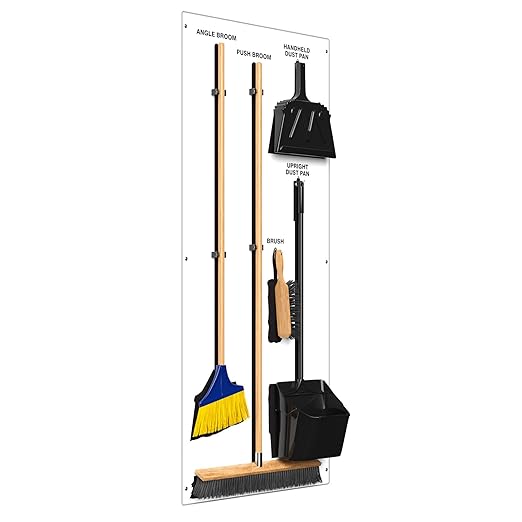 Clean & Sweep 5S Shadow Board/Wall Mount Broom Holder, 68" x 30" Board, 5S Cleaning Station - with Broom and Dustpan Set Included, Made in The USA by AccuformNMC, White/Black, PSB716WTBK