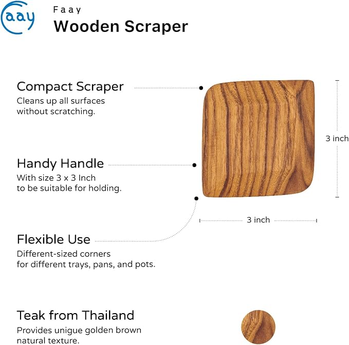 FAAY 2 Packs Gadget Scrapers, Dishwashing Scrub for Cleans Kitchen Pans, Pots, Dishes, Bowls, and Plates Removes Food Effectively Without Scratching. - Handmade from High Moist Resistance Teak Wood