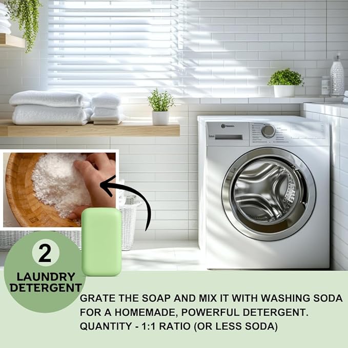 Hypoallergenic Laundry Soap Bar with Green Tea for Sensitive Skin - 2Pcs