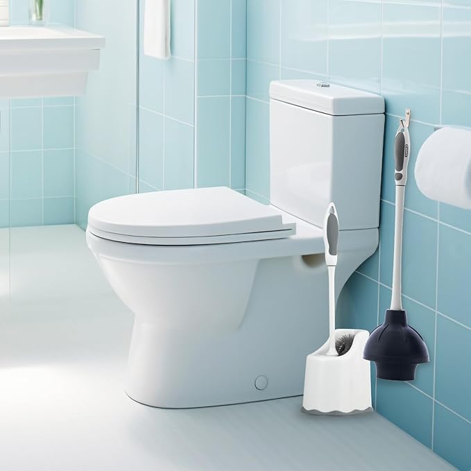 Superio Sink & Toilet Plunger with Toilet Bowl Brush and Holder Set - Dual-Purpose Drain Plunger with Mold-Resistant Rubber Head & Ergonomic Grip