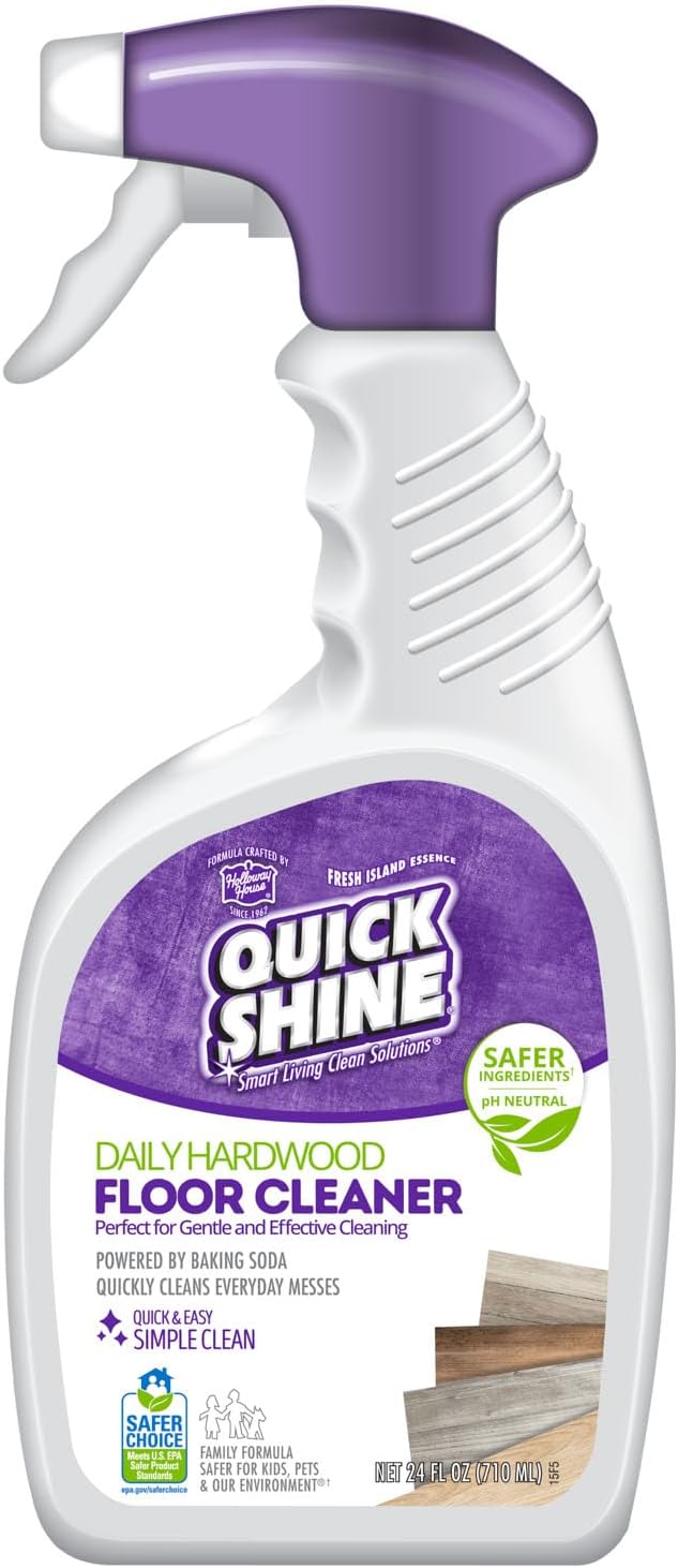 Quick Shine Hardwood Floor Cleaner Daily Care 24oz | Naturally Cleans Dirt & Scuff Marks | Dirt Dissolving, Streak Free, No Rinse & Ready to Use | Spray, Wipe, Done! | Safer Choice Cleaner
