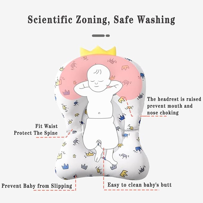 Baby Bath Pad, Soft Bathtub Mat, Adjustable Nonslip Newborn Toddler Bath Cushion, Comfortable Baby Skin Friendly Bathtub Floating Pad for 0-12 Months Infant