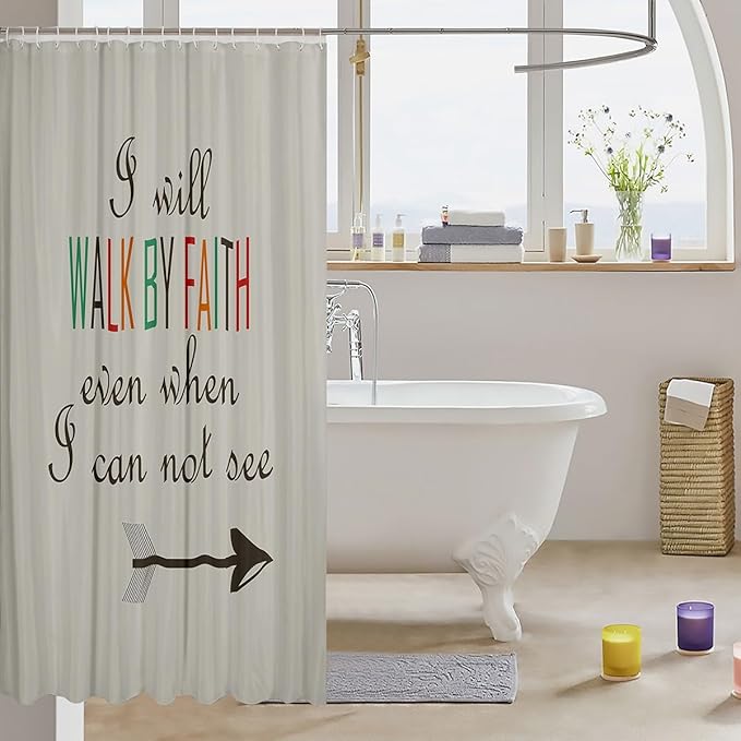 Feelyou Swono Bible Verses Christian Quotes Bedding Set for Kids Girls Arrow Print Bathroom Shower Curtain Set Tribal Cultural Bath Curtain Decor Light Green Kids Bathroom Accessories 72"x78"