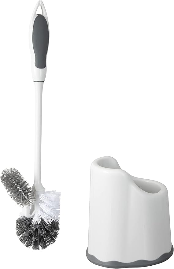 Superio Toilet Bowl Brush and Holder with Under Rim Cleaner for Bathroom, Toilet Brush and Caddy with Non Scratch Bristles and Under Rim Lip Brush