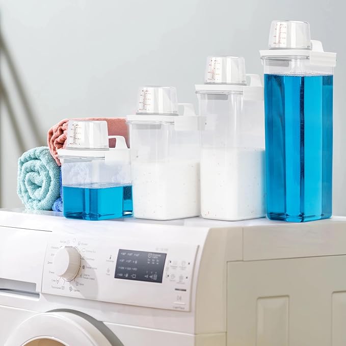 Laundry Detergent Dispenser-2 Pack, 98 oz Detergent Dispenser with 4 Removable Labels, Laundry Soap Dispenser for Laundry Room Organization and Storage, BPA Free & PET Plastic Clear