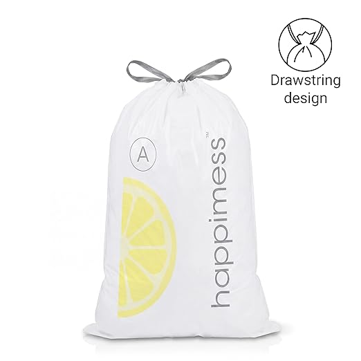 happimess 8 Gallon (30L) Drawstring Trash Bags, Lemon Scent, White, Heavy Duty MDPE Liners for Kitchen and Household, Odor Control, Custom Fit 20 Count (1 Packs of 20 Liners) HPM3100A-W-1SET