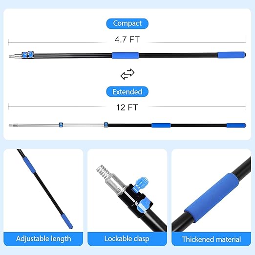 20ft High Reach Duster Kits, Heavy Duty High Reach Duster Kit for Cleaning, Spider Web Brush, Washable Dust Brush for High Roof and Glass Surfaces (with 5-12ft Extension Pole)