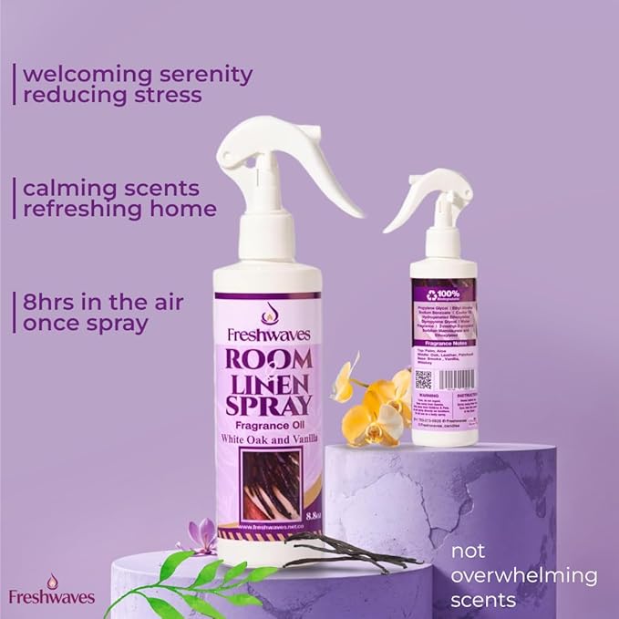 Freshwaves Room Linen Spray, Fragrance Oil (8.8 Oz, White Oak & Vanilla Sugar)