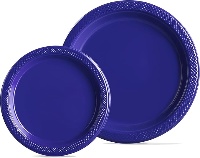 40 Pcs Royal Blue Plastic Plates for Patriotic Day, Blue Disposable Plates Heavy Duty, 20-9" and 20-7" Blue Plates for Graduation, Memorial Day, 4th of July