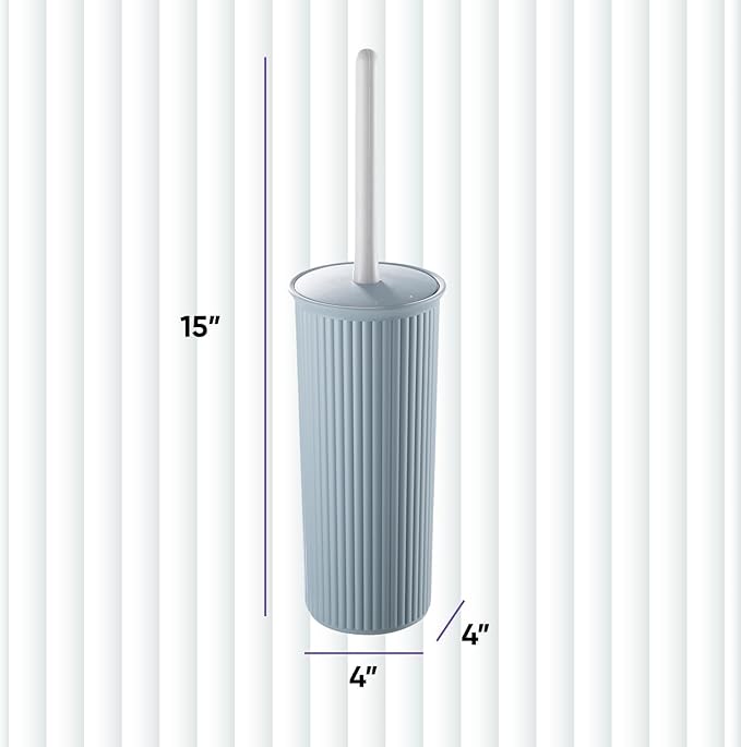 Decorative Plastic Toilet Bowl Brush and Holder Set, Blue (1 Pack) Cleaner Scrubber for Bathroom - Ribbed Design