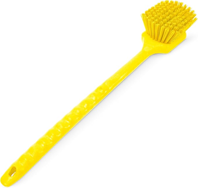 SPARTA 20" Floater Scrub Brush with Long Handle, Oil-Resistant Polyester Bristles, Multiple Trim Angles, Foam-Injected Polymer Block, Commercial Cleaning Tool, Yellow