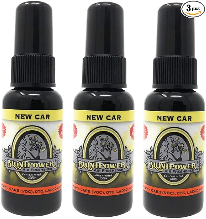 BluntPower (New Car, 3 Pack) Concentrated Air Freshener - Premium Oil Based Air Freshener Spray For Home and Car - Long-Lasting Bathroom Spray, Car Freshener, & Odor Eliminator Spray