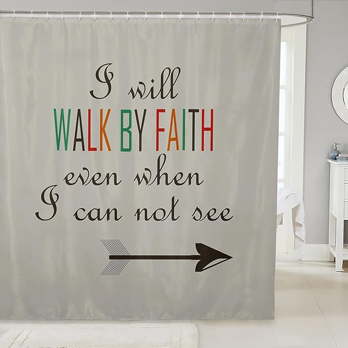 Feelyou Swono Bible Verses Christian Quotes Bedding Set for Kids Girls Arrow Print Bathroom Shower Curtain Set Tribal Cultural Bath Curtain Decor Light Green Kids Bathroom Accessories 72"x78"