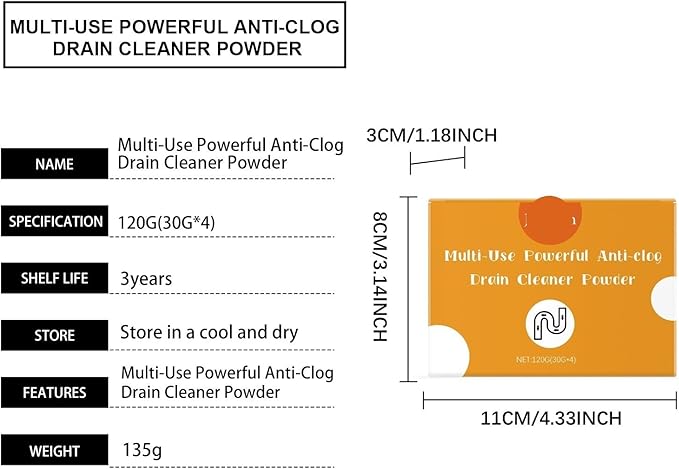 Drain Unclogging Cleaning Powder for Home Kitchen and Bathroom - Rapidly Dissolve Grease, Hair & Blockages, Easy-to-Use Formula(1PCS)