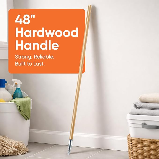 Superio 48" Hardwoood Wood Handle with Threaded Metal Tip for Mops, Squeeges, 2 Pack
