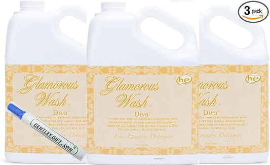 Tyler Candle Gallon Glam Wash Laundry Detergent, (Diva, 128 Fl Oz (Pack of 3)) Bonus BG Stain Remover Pen