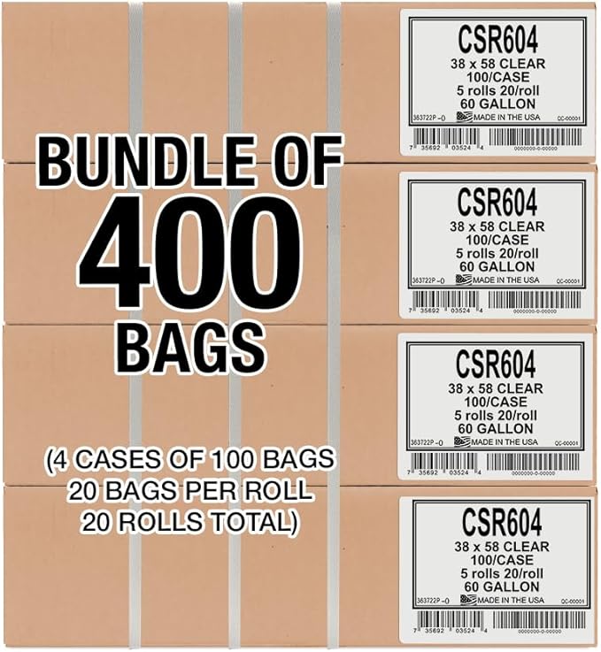 Aluf Plastics 55-60 Gallon 2 MIL (eq) Clear Heavy Duty Garbage Bags - 38" x 58" - Pack of 400 - for Industrial, Recycling, Storage, & Outdoor