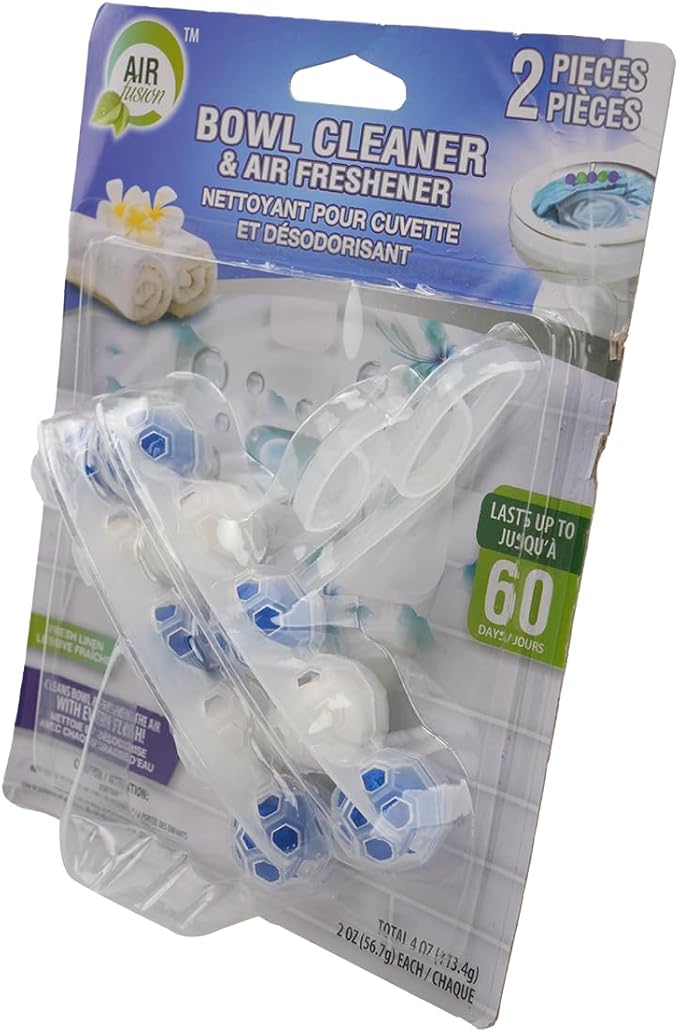 5-in-1 Rim Hanger Toilet Bowl Cleaner Fresh Linen Mint Scent 2 Counts, Long Lasting Toilet Deodorizer and Cleaner for Continuous Freshness and Stain Removal