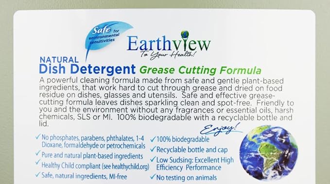 Fragrance Free, Free & Clear, Liquid Dish Soap, 128 Fl Oz (1 Gallon)| Designed for Environmental Sensitivities (MCS, EI, MI, Sulfate free, SLS free, Sensitive Skin, Unscented, Free and Clear, Naturally Derived, Plant Based, Unscented, Non-Toxic, Eco-Fr...