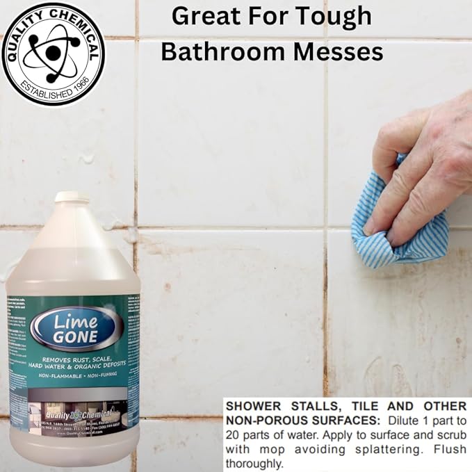 Quality Chemical Lime-Gone Remover - Calcium, Lime and Hard Water Stain Remover for Bathroom, Shower and Tile - Lime a Way - 128 oz (Pack of 4)