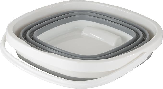 Simplify Square Bucket | Portable | Space Saver | Holds 10 Liters | Great for Cleaning | Boating | Camping Car Washing | Gardening | Cooler | White and Grey