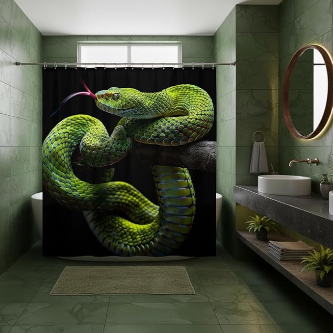 Castle Fairy Snake Waterproof Shower Curtain,Wild Python Pattern Fabric Shower Curtains,Animal Theme Bath Curtain,Reptile Window Treatment for Adult Women Man Home Bathtubs Decorative 72" W x 84" L