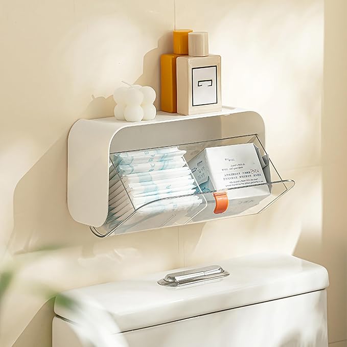 Pad Holder for Bathroom, Sanitary Napkins Organizer, Feminine Tampons Storage Day Overnight Cotton Pad Holder, White
