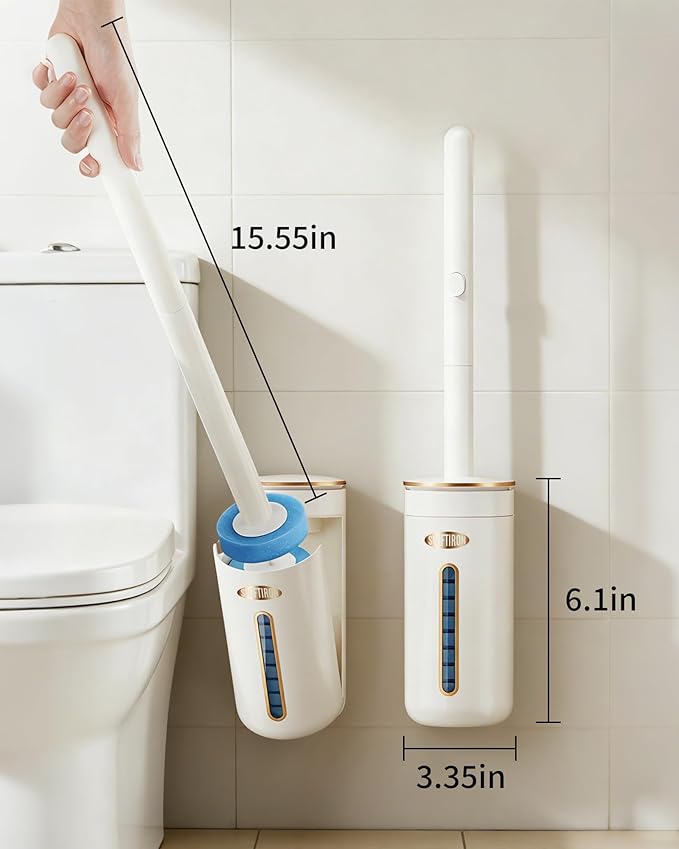 Disposable Toilet Cleaning System, Toilet Bowl Cleaner Wand and 8 Refills, Toilet Brush and Holder Set(Wall Mounted), Bathroom and Toilet Cleaning Scrubber Kit