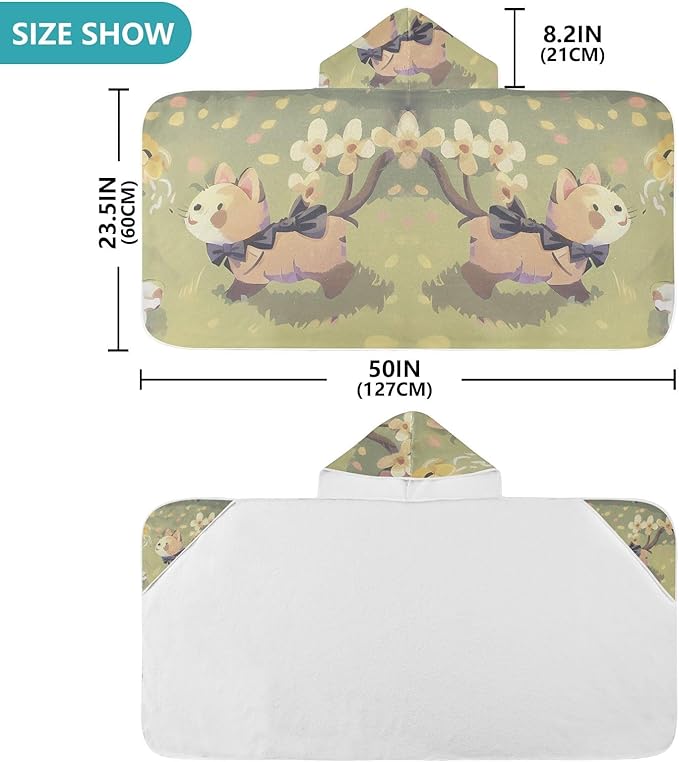 Hooded Towel for Kids Forest Kitten Beach Wrap Bath Towels 50x23.5in