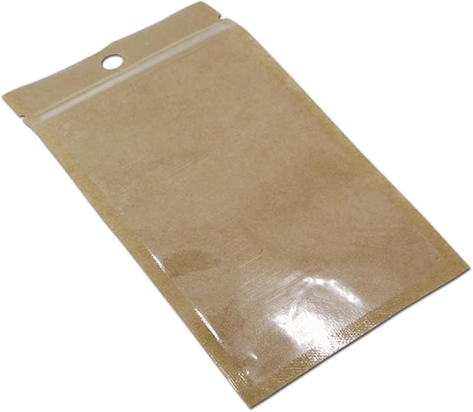 FERENLI 500Pcs Clear Brown Kraft Paper Plastic for Zip Reclosable Bag Lock Flat Heat Sealable Smell Proof Packaging Bags Zipper Lock Coffee Plastic Bags 9x15cm (3.54x5.91 inch)