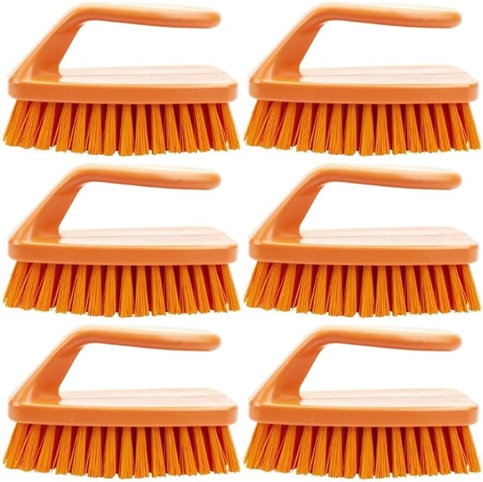 SPARTA Scrub Brush with Iron Shaped Handle and Stiff Bristles, Heavy Duty Scrubber Brush for Kitchen, Bathroom, Shower, Tile, Sink, Carpet and Bakepans, Polypropylene, 6 Inches, Orange, (Pack of 6)