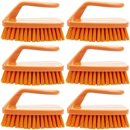 SPARTA Scrub Brush with Iron Shaped Handle and Stiff Bristles, Heavy Duty Scrubber Brush for Kitchen, Bathroom, Shower, Tile, Sink, Carpet and Bakepans, Polypropylene, 6 Inches, Orange, (Pack of 6)