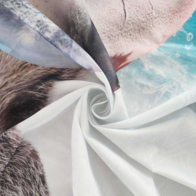 TOMOZ Funny Animal Shower Curtain, Cool Raccoon Riding Shark Theme Ocean Shower Curtain for Bathroom, Fun Nautical Kids Children Fabric Bath Curtain with 12 Hooks 48 x 70Inch
