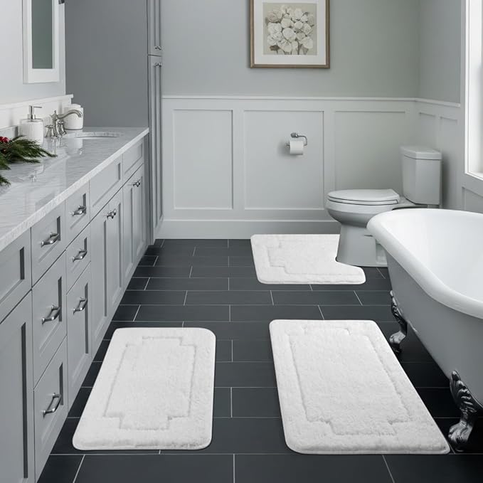 Bath Rugs Bathroom Mat Soft Absorbent Plush Shaggy Soft Floor Non Slip Shower Bath Tub Machine Washable