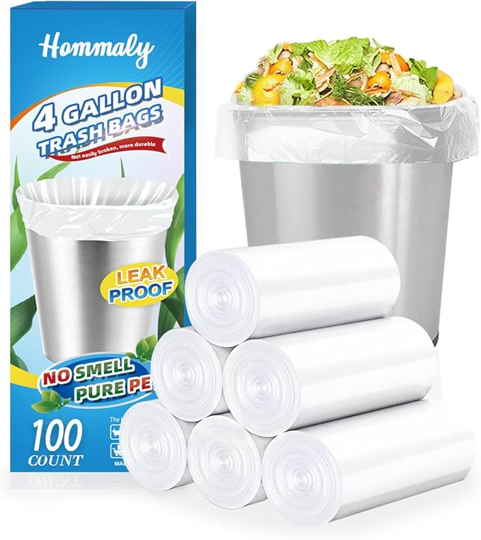 4 Gallon 100pcs Small Clear Trash Bags Strong Clear Garbage Bags, Bathroom Trash Can Bin Liners, Plastic Bags for Office Home Kitchen, Waste Basket Liner, Fit 12-15 Liter, 3-4 Gal（4G100-Clear）