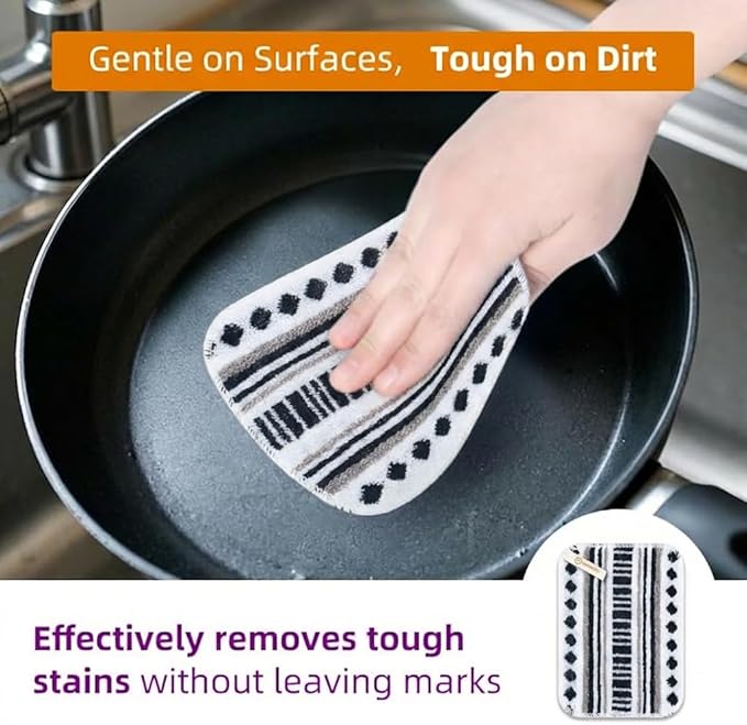 Amarelle GEN II Dish Washing Scrubbers (5-Pack)2-in-1, Made in Green Kitchen Scrubbers for Dishes, Non Scratch Pot & Pan Scrubber, Heavy Duty GOTS Organic Cotton Scouring Pads, Reusable (Metro Sketch)